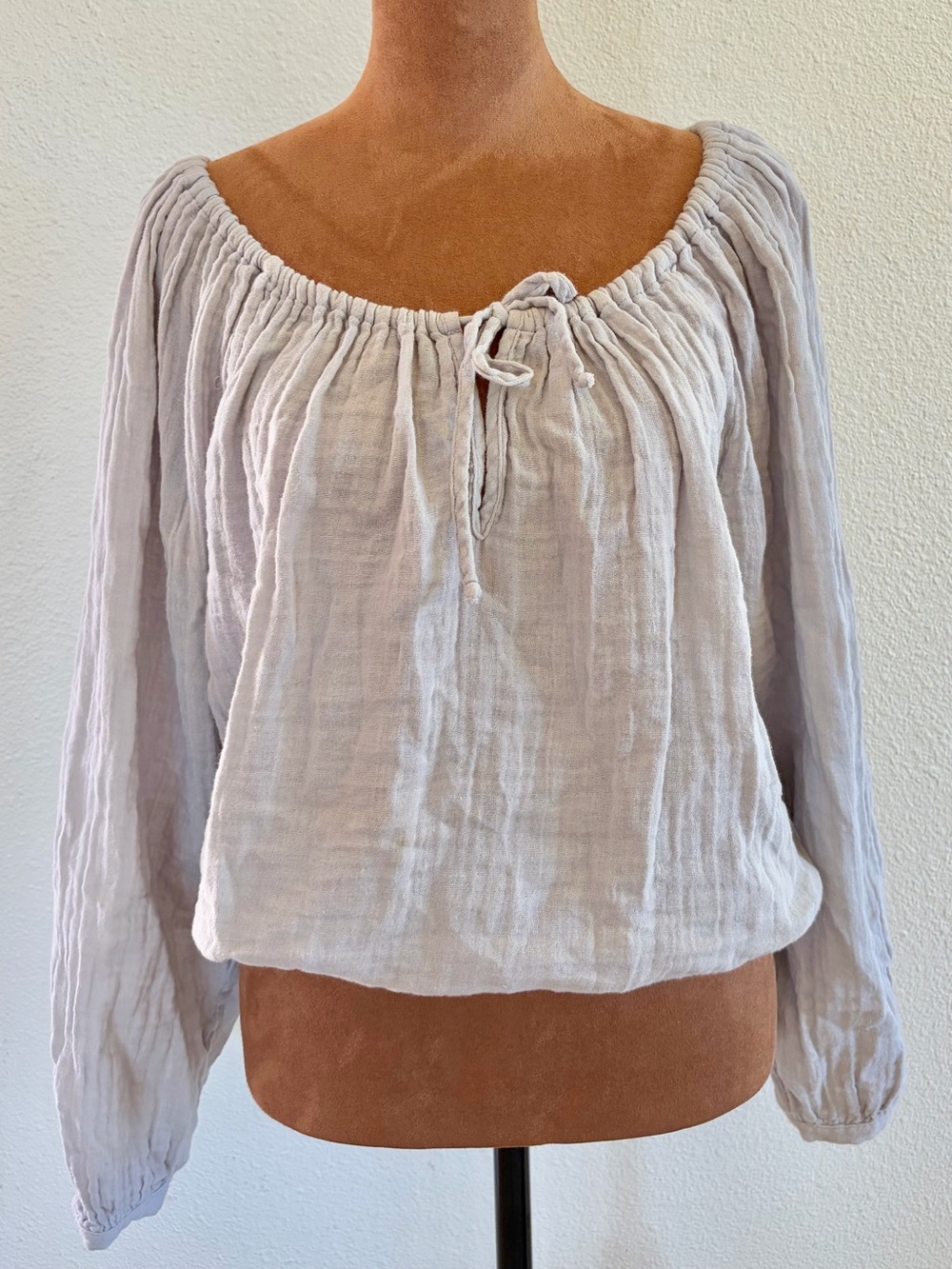 Christy Dawn Light Gray Off-Shoulder Peasant Tunic